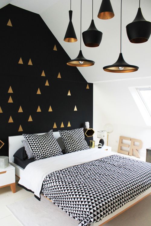 Black wall with gold triangles